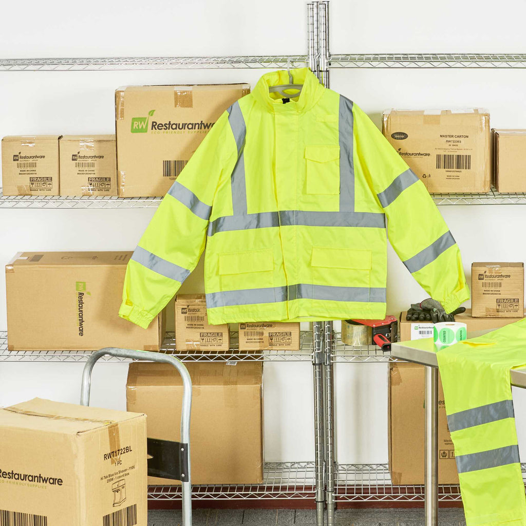 Be Safe Type R Class 3 Lime XL High Visibility Lightweight Rain Jacket - Zipper Closure, Reflective Tape - 20 count box