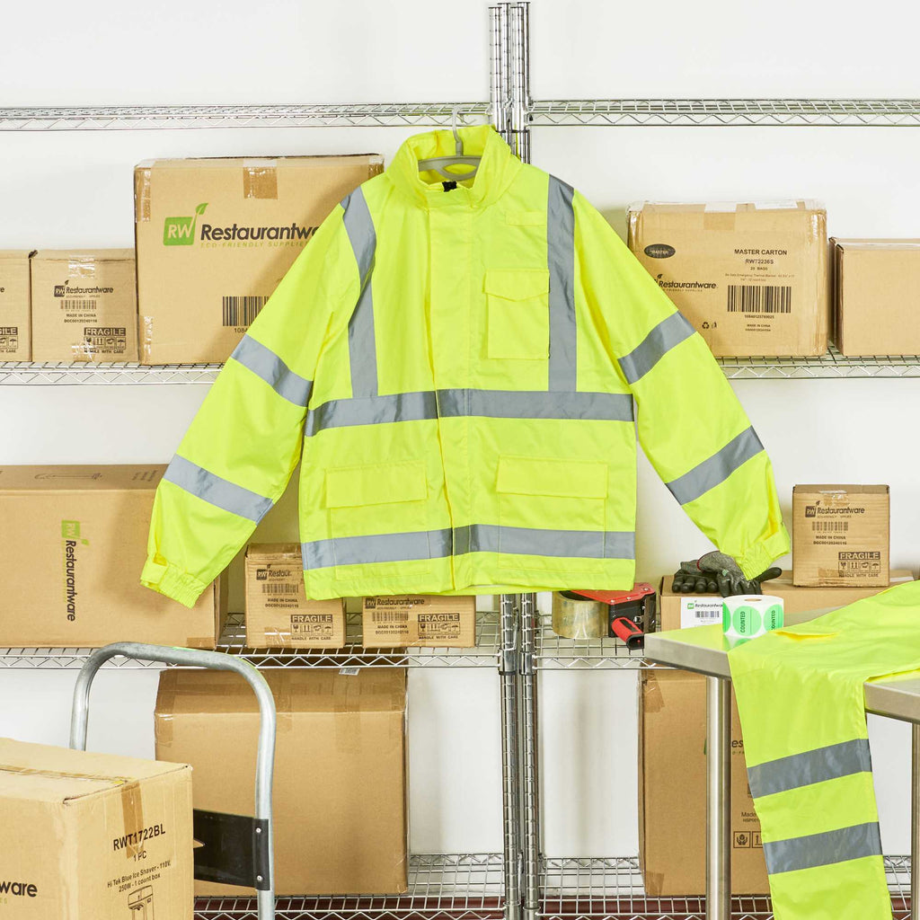 Be Safe Type R Class 3 Lime 2XL High Visibility Lightweight Rain Jacket - Zipper Closure, Reflective Tape - 1 count box