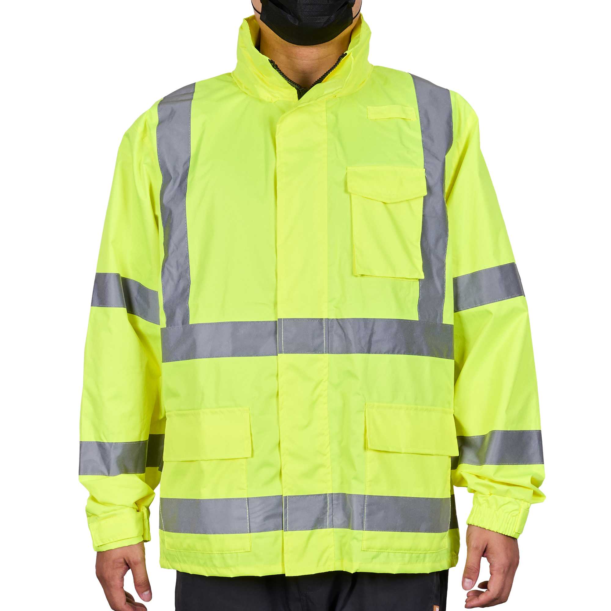 Be Safe Type R Class 3 Lime 2XL High Visibility Lightweight Rain Jacket - Zipper Closure, Reflective Tape - 20 count box