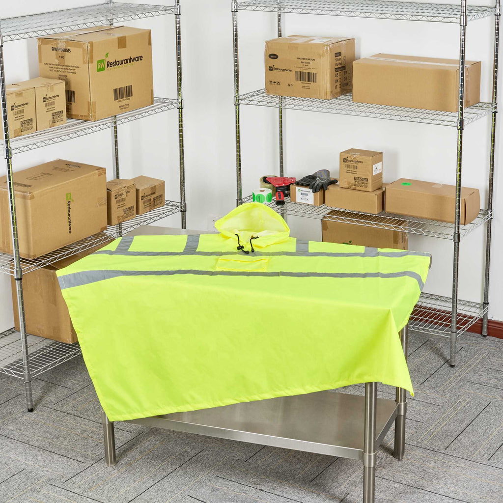 Be Safe Type R Class 3 Lime One Size Fits All High Visibility Lightweight Rain Poncho - Reflective Tape - 1 count box