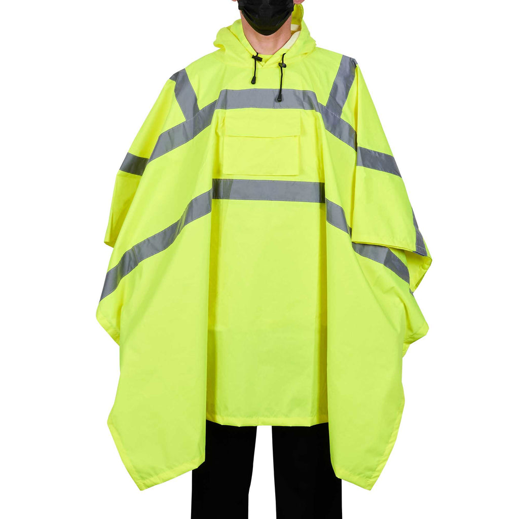 Be Safe Type R Class 3 Lime One Size Fits All High Visibility Lightweight Rain Poncho - Reflective Tape - 1 count box