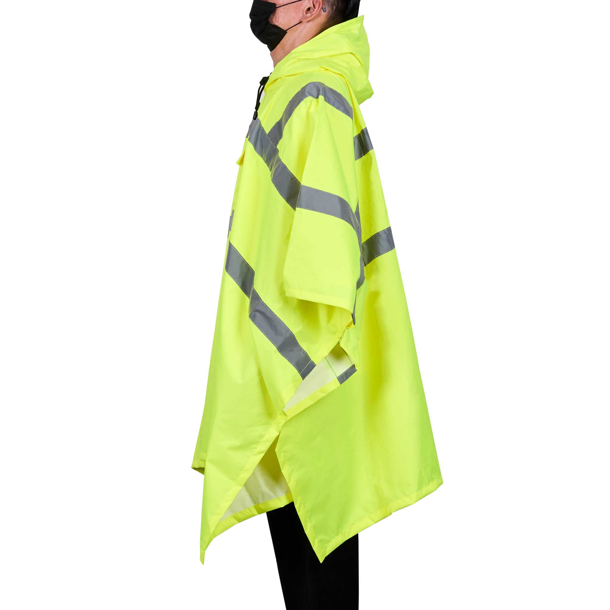 Be Safe Type R Class 3 Lime One Size Fits All High Visibility Lightweight Rain Poncho - Reflective Tape - 1 count box
