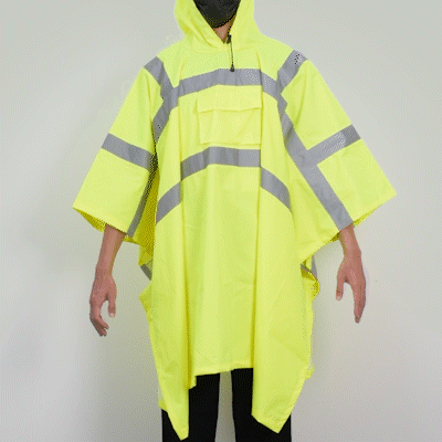 Be Safe Type R Class 3 Lime One Size Fits All High Visibility Lightweight Rain Poncho - Reflective Tape - 1 count box
