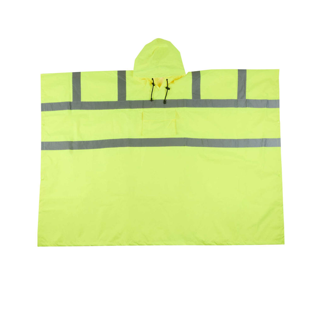 Be Safe Type R Class 3 Lime One Size Fits All High Visibility Lightweight Rain Poncho - Reflective Tape - 1 count box