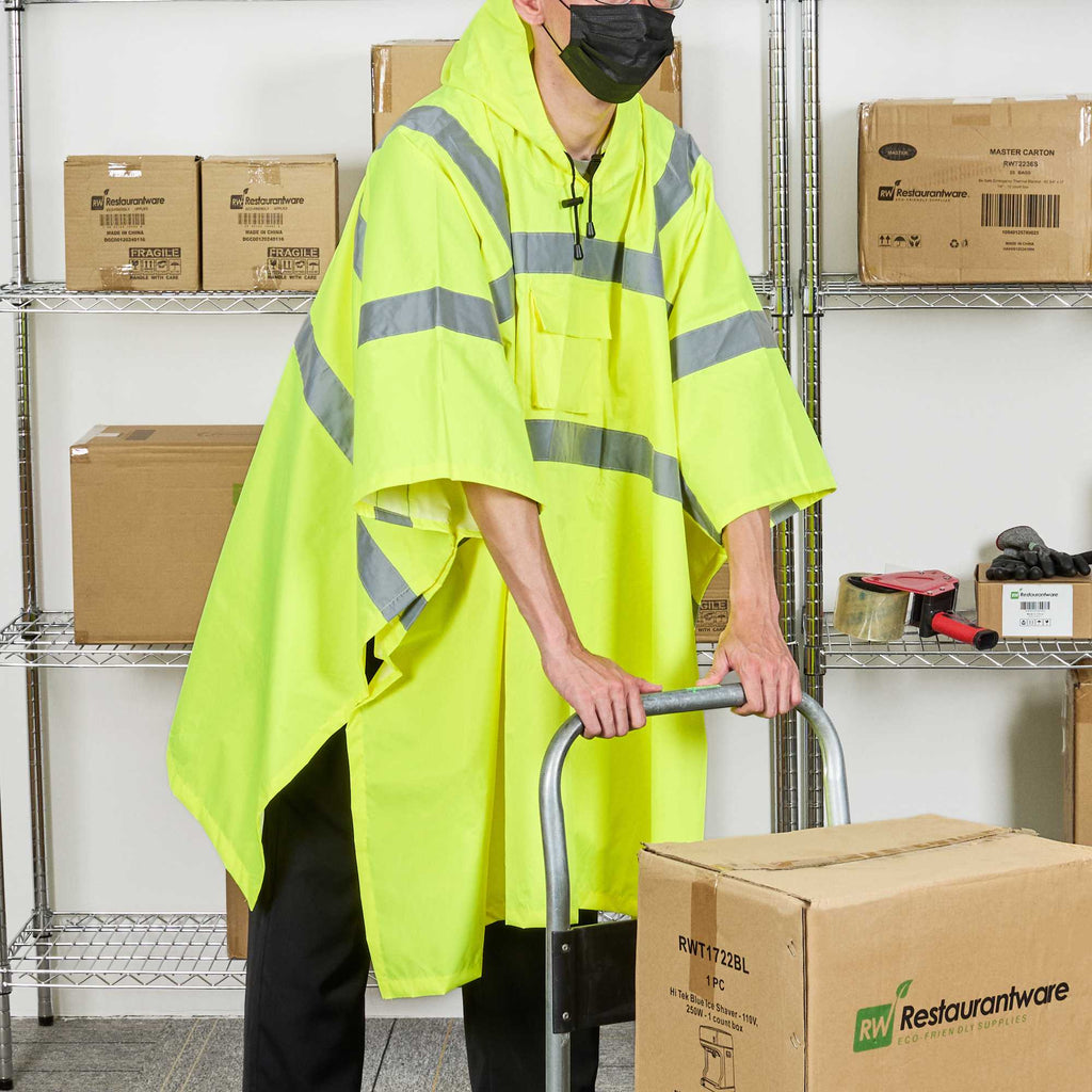 Be Safe Type R Class 3 Lime One Size Fits All High Visibility Lightweight Rain Poncho - Reflective Tape - 1 count box