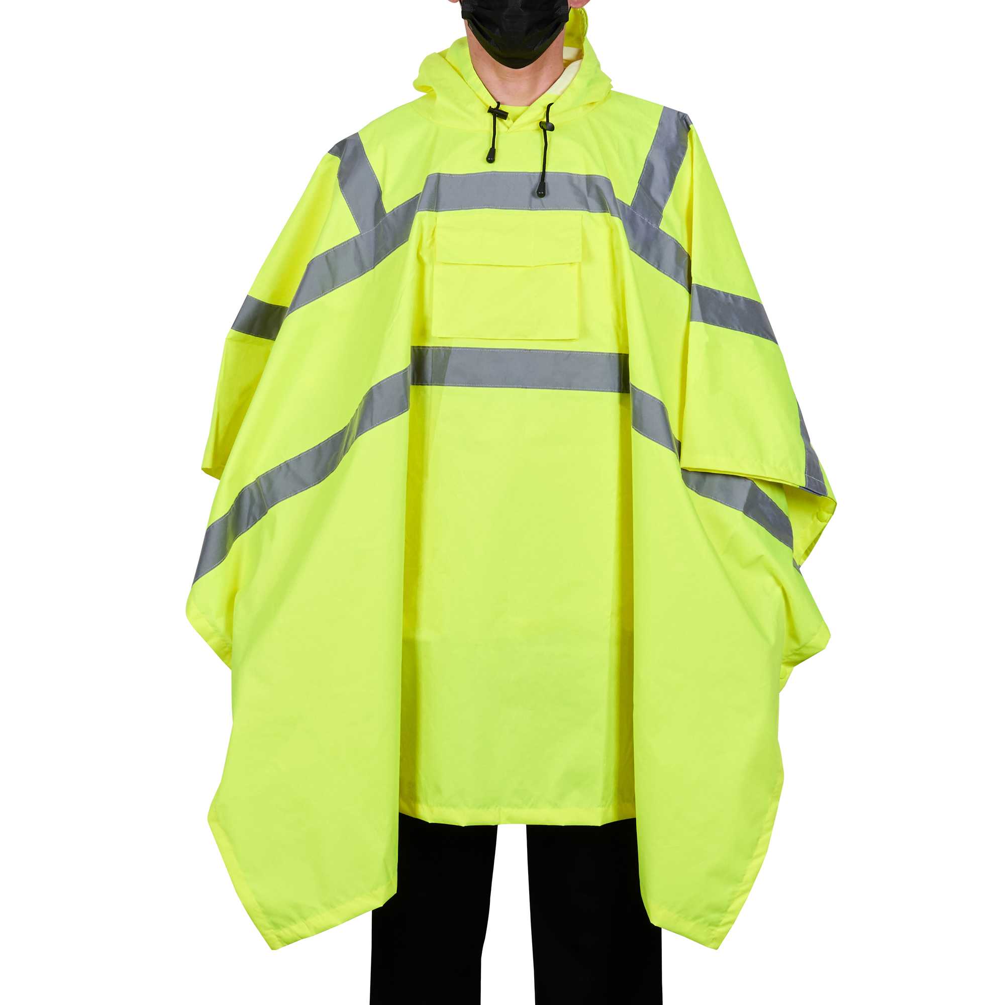 Be Safe Type R Class 3 Lime One Size Fits All High Visibility Lightweight Rain Poncho - Reflective Tape - 20 count box