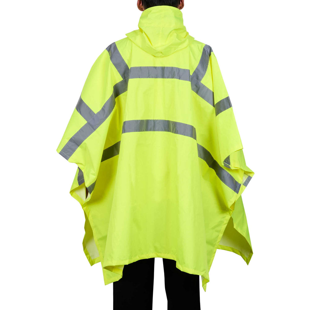 Be Safe Type R Class 3 Lime One Size Fits All High Visibility Lightweight Rain Poncho - Reflective Tape - 20 count box