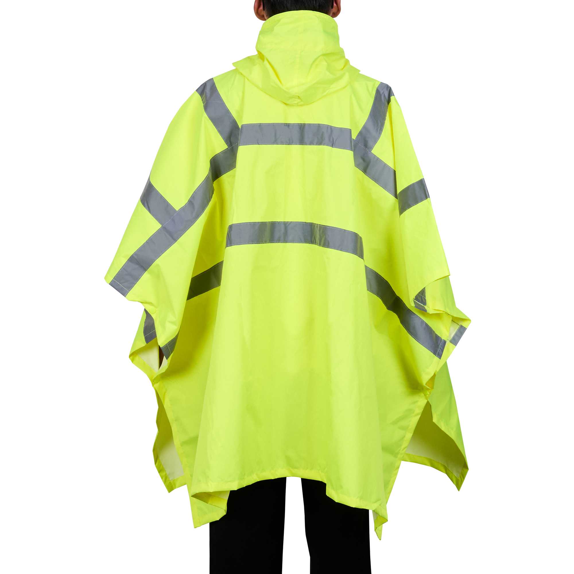 Be Safe Type R Class 3 Lime One Size Fits All High Visibility Lightweight Rain Poncho - Reflective Tape - 20 count box