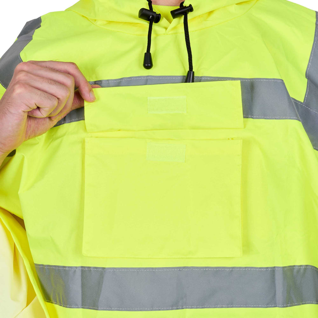 Be Safe Type R Class 3 Lime One Size Fits All High Visibility Lightweight Rain Poncho - Reflective Tape - 20 count box