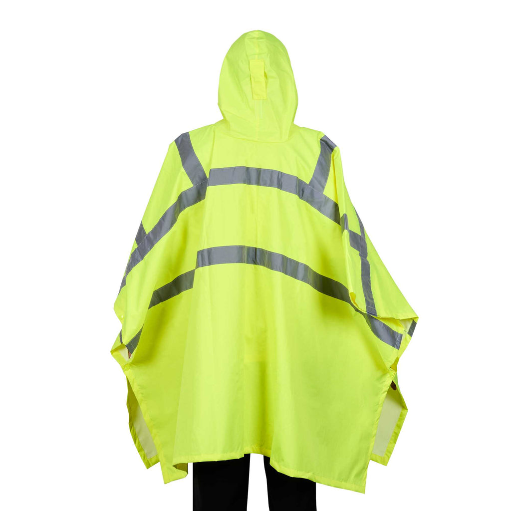 Be Safe Type R Class 3 Lime One Size Fits All High Visibility Lightweight Rain Poncho - Reflective Tape - 20 count box