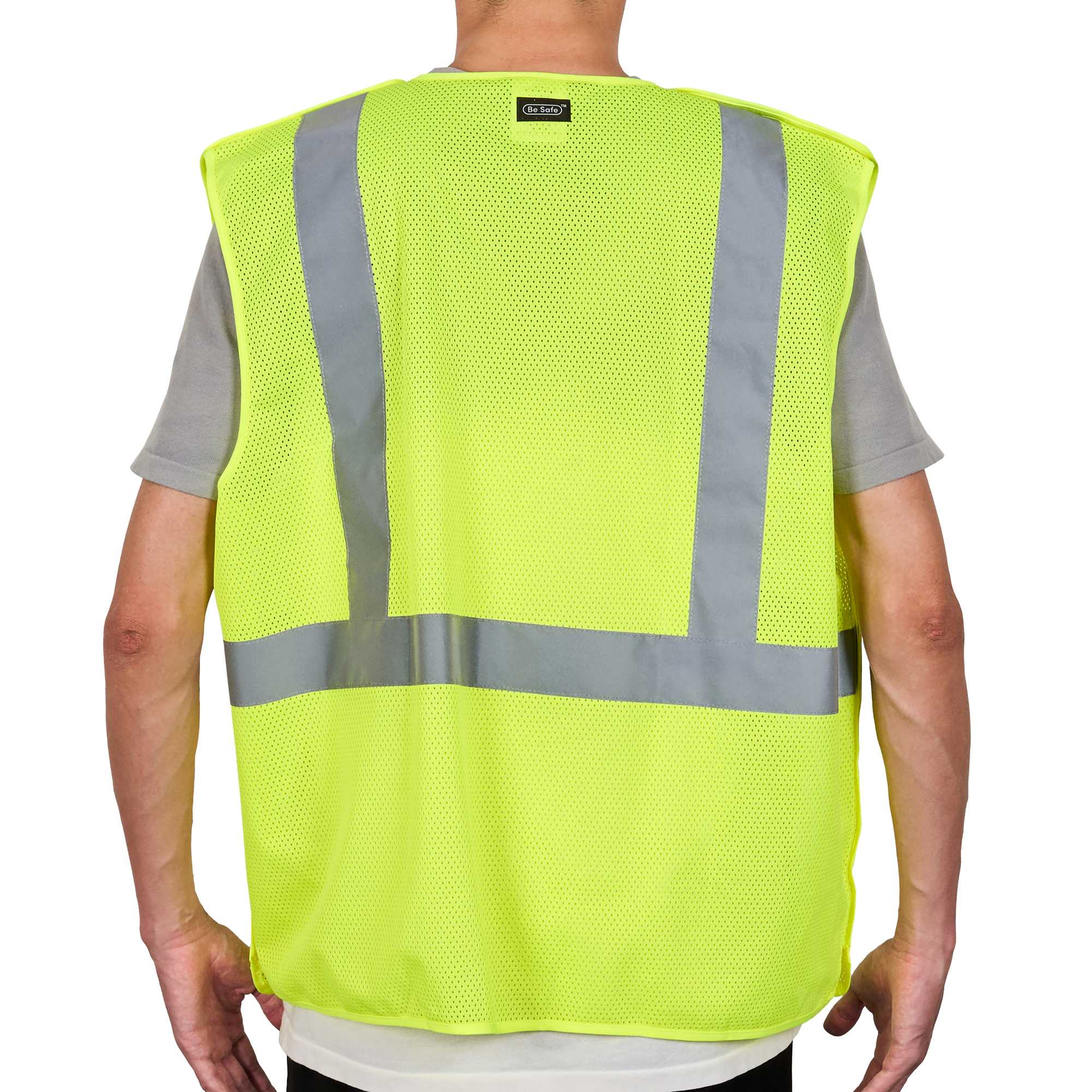 Be Safe Type R Class 2 Lime L/XL High Visibility 5-Point Breakaway Mesh Safety Vest - Hook/Loop Closure, Reflective Tape - 1 count box