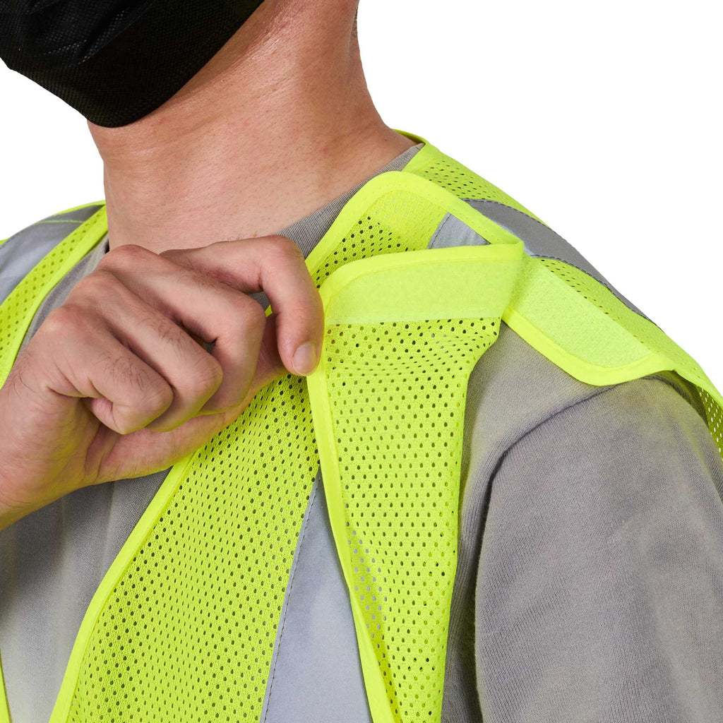 Be Safe Type R Class 2 Lime L/XL High Visibility 5-Point Breakaway Mesh Safety Vest - Hook/Loop Closure, Reflective Tape - 20 count box