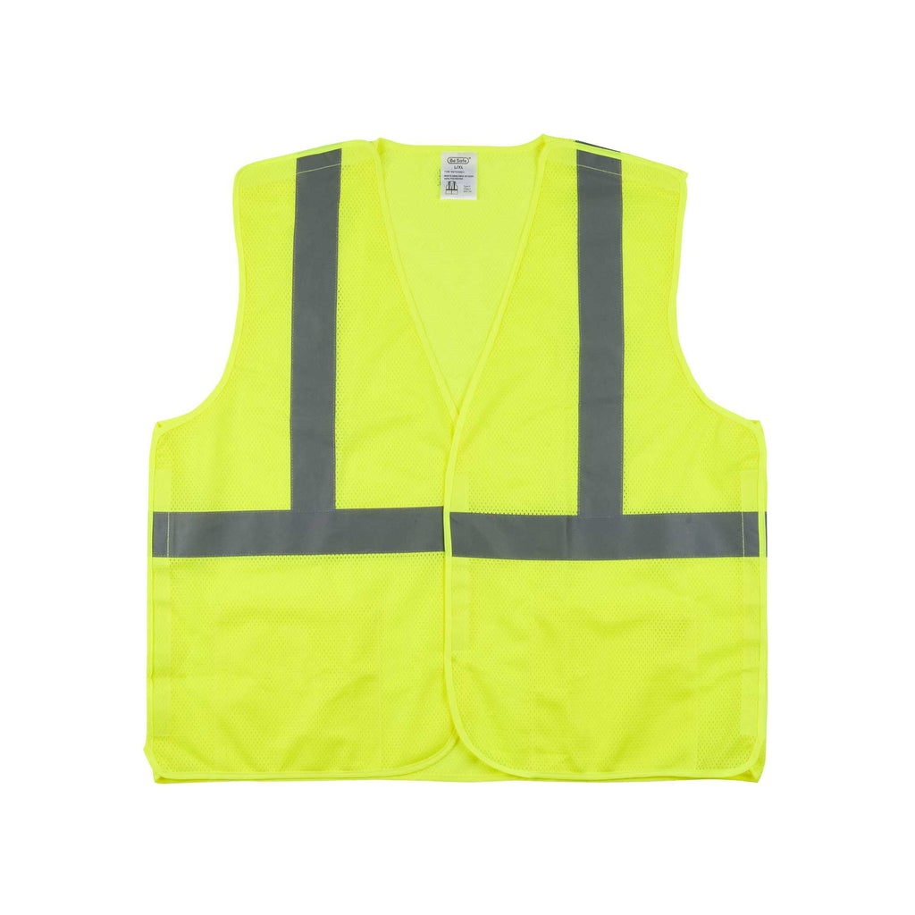Be Safe Type R Class 2 Lime L/XL High Visibility 5-Point Breakaway Mesh Safety Vest - Hook/Loop Closure, Reflective Tape - 20 count box