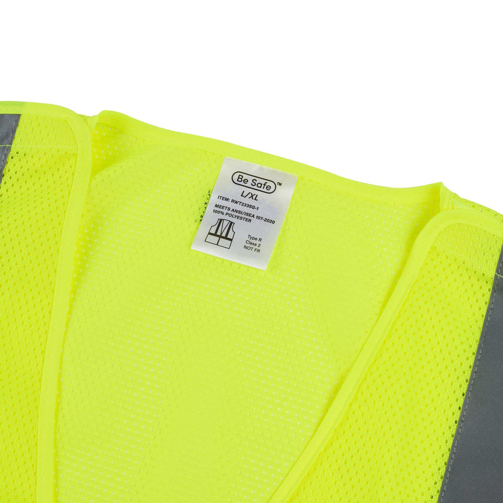 Be Safe Type R Class 2 Lime L/XL High Visibility 5-Point Breakaway Mesh Safety Vest - Hook/Loop Closure, Reflective Tape - 20 count box
