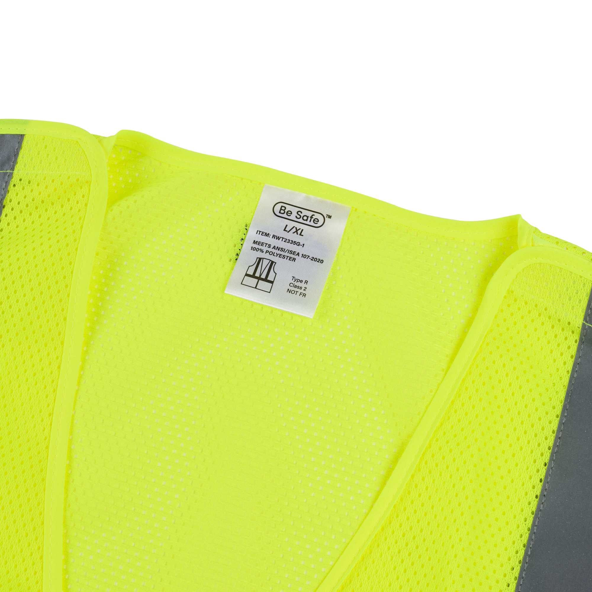 Be Safe Type R Class 2 Lime L/XL High Visibility 5-Point Breakaway Mesh Safety Vest - Hook/Loop Closure, Reflective Tape - 20 count box