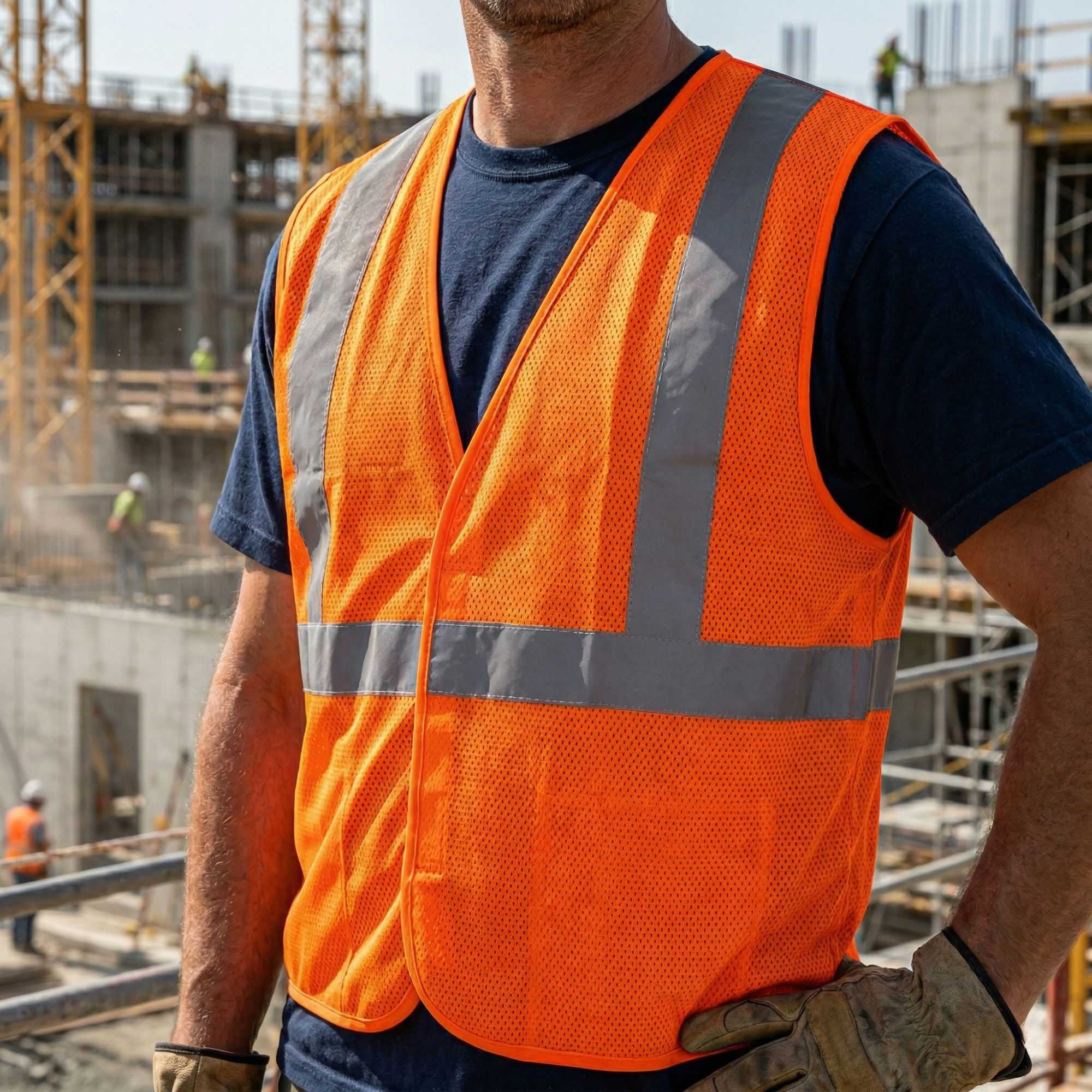 Be Safe Type R Class 2 Orange L/XL High Visibility 5-Point Breakaway Mesh Safety Vest - Hook/Loop Closure, Reflective Tape - 1 count box
