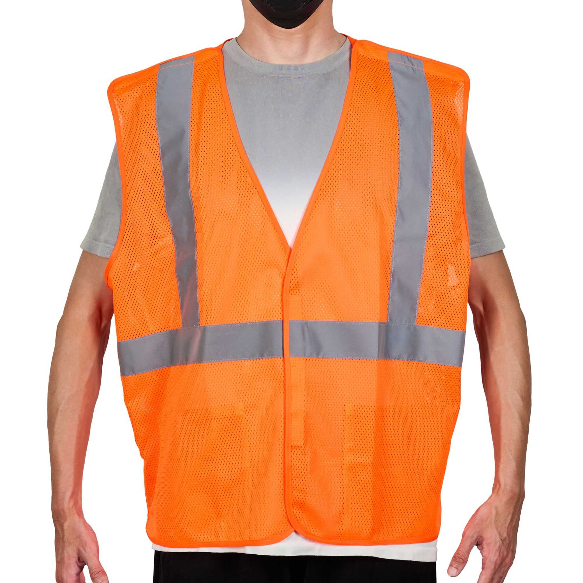 Be Safe Type R Class 2 Orange L/XL High Visibility 5-Point Breakaway Mesh Safety Vest - Hook/Loop Closure, Reflective Tape - 1 count box