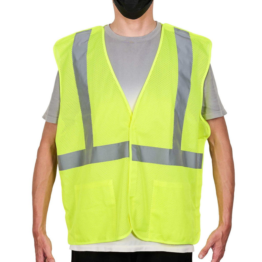 Be Safe Type R Class 2 Lime 2XL/3XL High Visibility 5-Point Breakaway Mesh Safety Vest - Hook/Loop Closure, Reflective Tape - 1 count box
