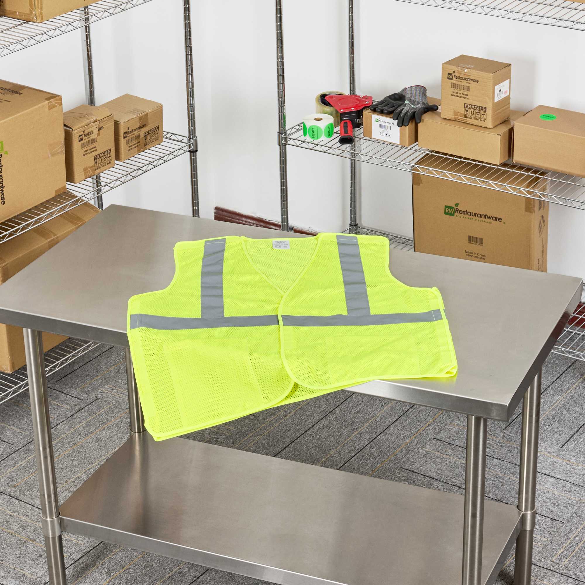 Be Safe Type R Class 2 Lime 2XL/3XL High Visibility 5-Point Breakaway Mesh Safety Vest - Hook/Loop Closure, Reflective Tape - 20 count box