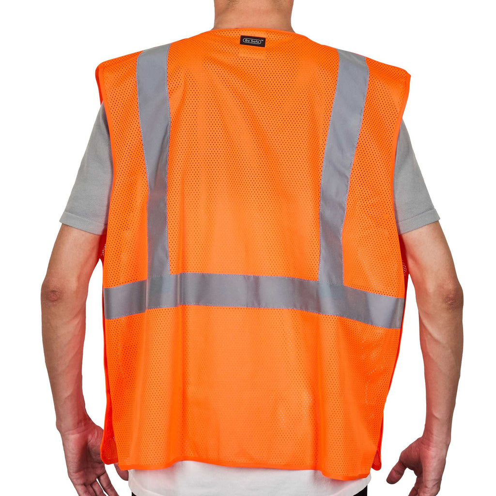 Be Safe Type R Class 2 Orange 2XL/3XL High Visibility 5-Point Breakaway Mesh Safety Vest - Hook/Loop Closure, Reflective Tape - 1 count box
