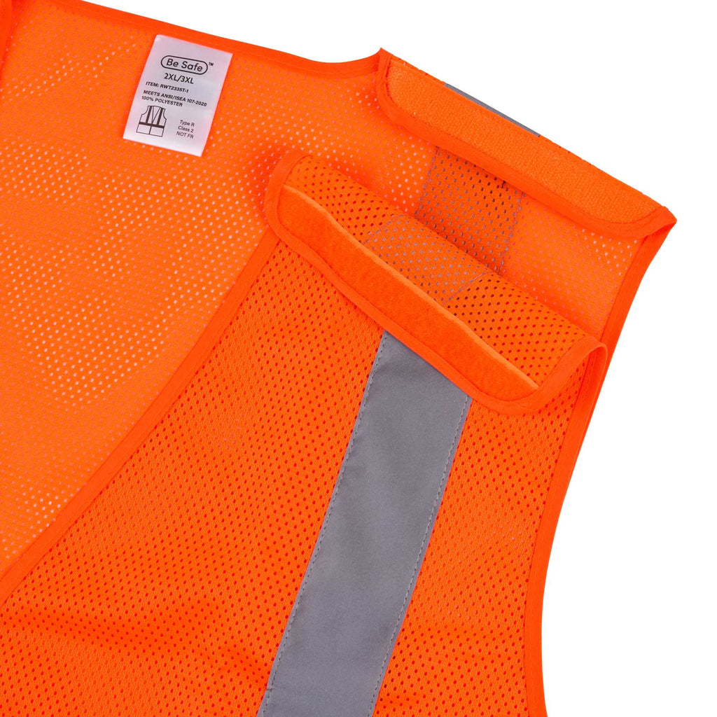 Be Safe Type R Class 2 Orange 2XL/3XL High Visibility 5-Point Breakaway Mesh Safety Vest - Hook/Loop Closure, Reflective Tape - 1 count box