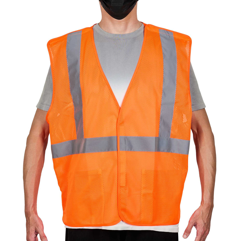 Be Safe Type R Class 2 Orange 2XL/3XL High Visibility 5-Point Breakaway Mesh Safety Vest - Hook/Loop Closure, Reflective Tape - 20 count box