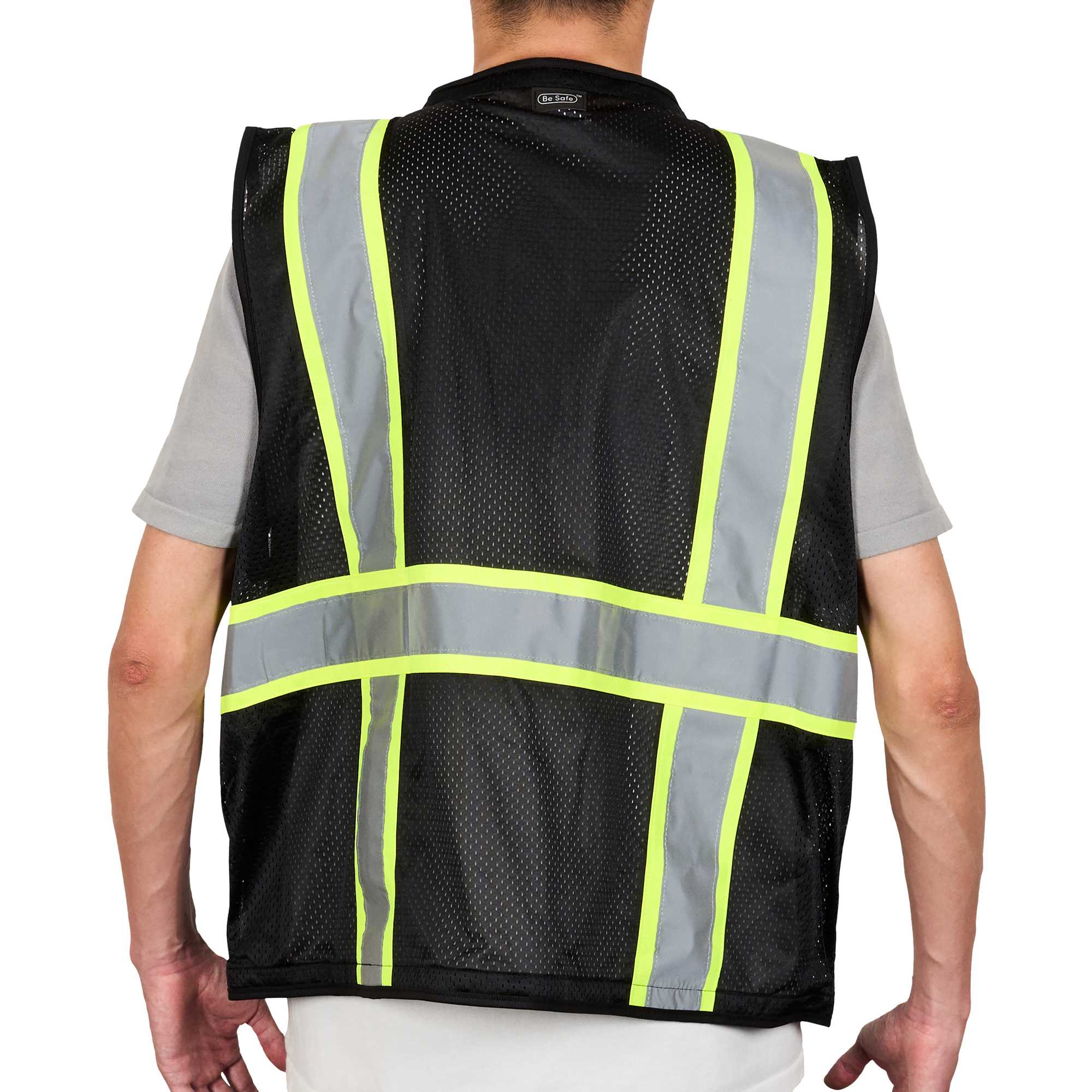 Be Safe Black S/M High Visibility Mesh Safety Vest - Zipper Closure, Reflective Tape - 1 count box
