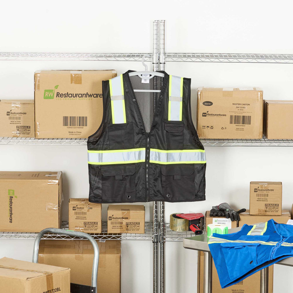 Be Safe Black S/M High Visibility Mesh Safety Vest - Zipper Closure, Reflective Tape - 1 count box