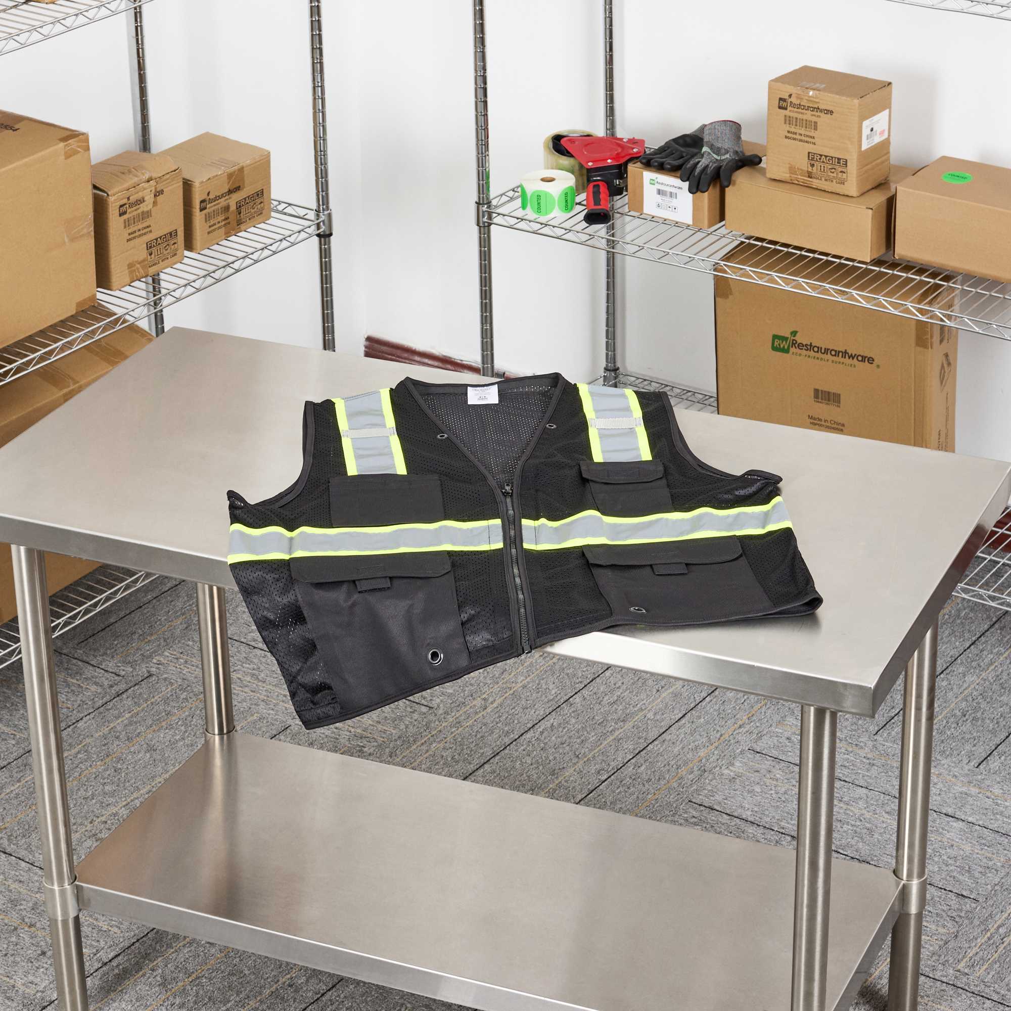 Be Safe Black S/M High Visibility Mesh Safety Vest - Zipper Closure, Reflective Tape - 20 count box