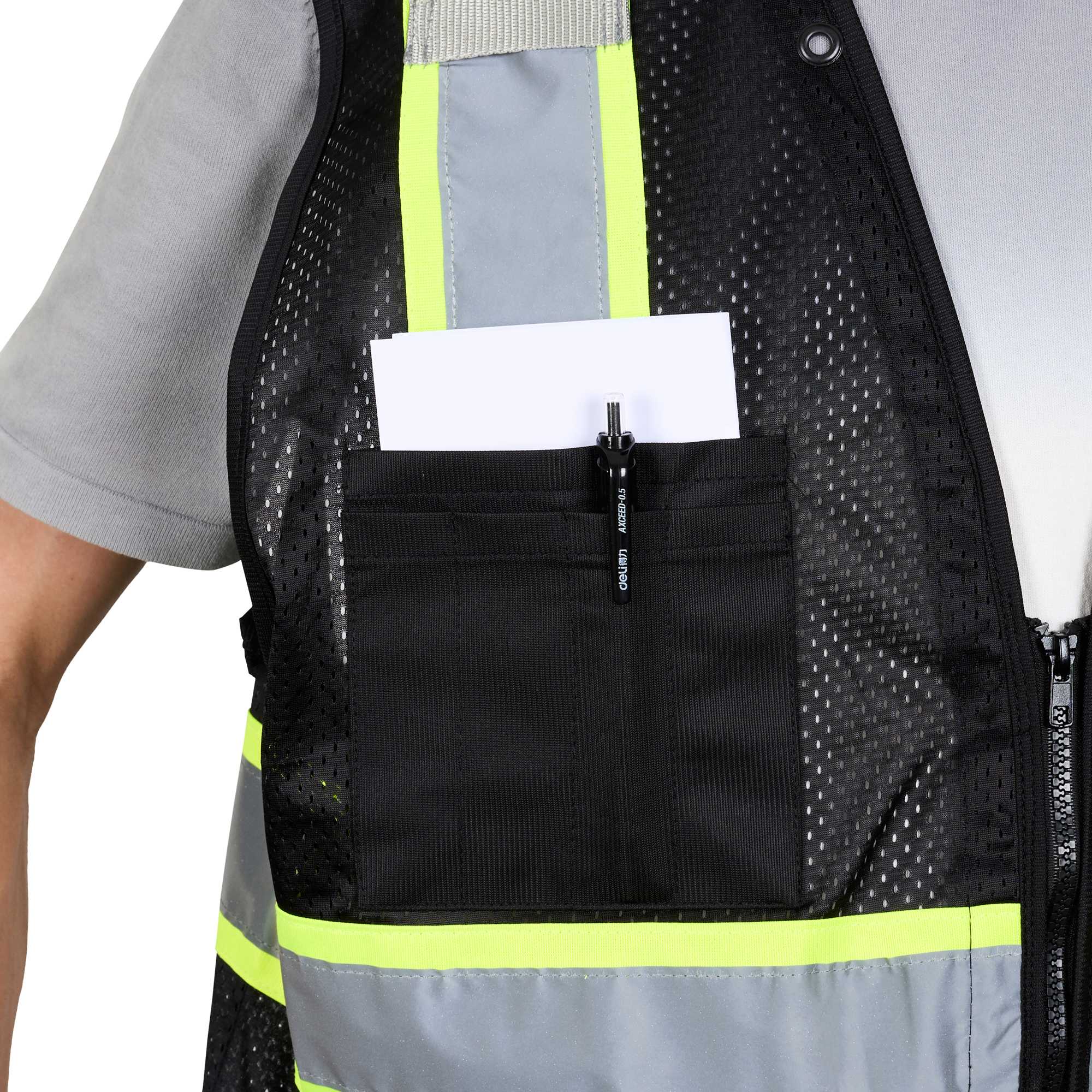 Be Safe Black S/M High Visibility Mesh Safety Vest - Zipper Closure, Reflective Tape - 20 count box