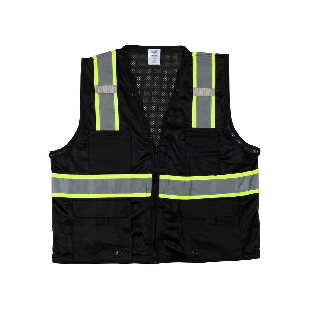 Be Safe Black S/M High Visibility Mesh Safety Vest - Zipper Closure, Reflective Tape - 20 count box