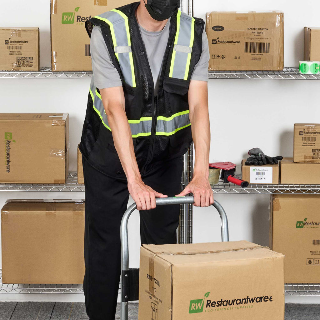 Be Safe Black S/M High Visibility Mesh Safety Vest - Zipper Closure, Reflective Tape - 20 count box
