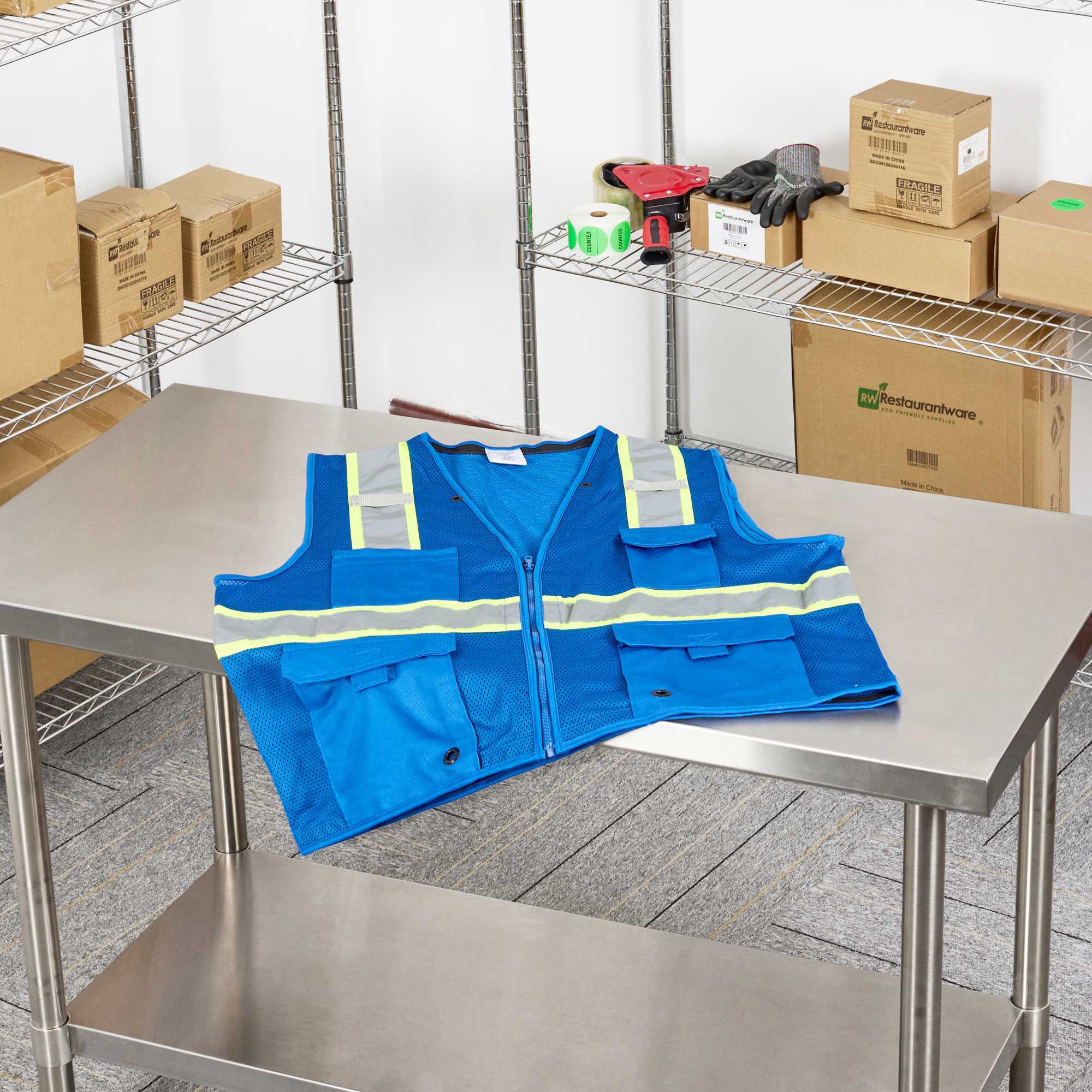 Be Safe Blue S/M High Visibility Mesh Safety Vest - Zipper Closure, Reflective Tape - 1 count box