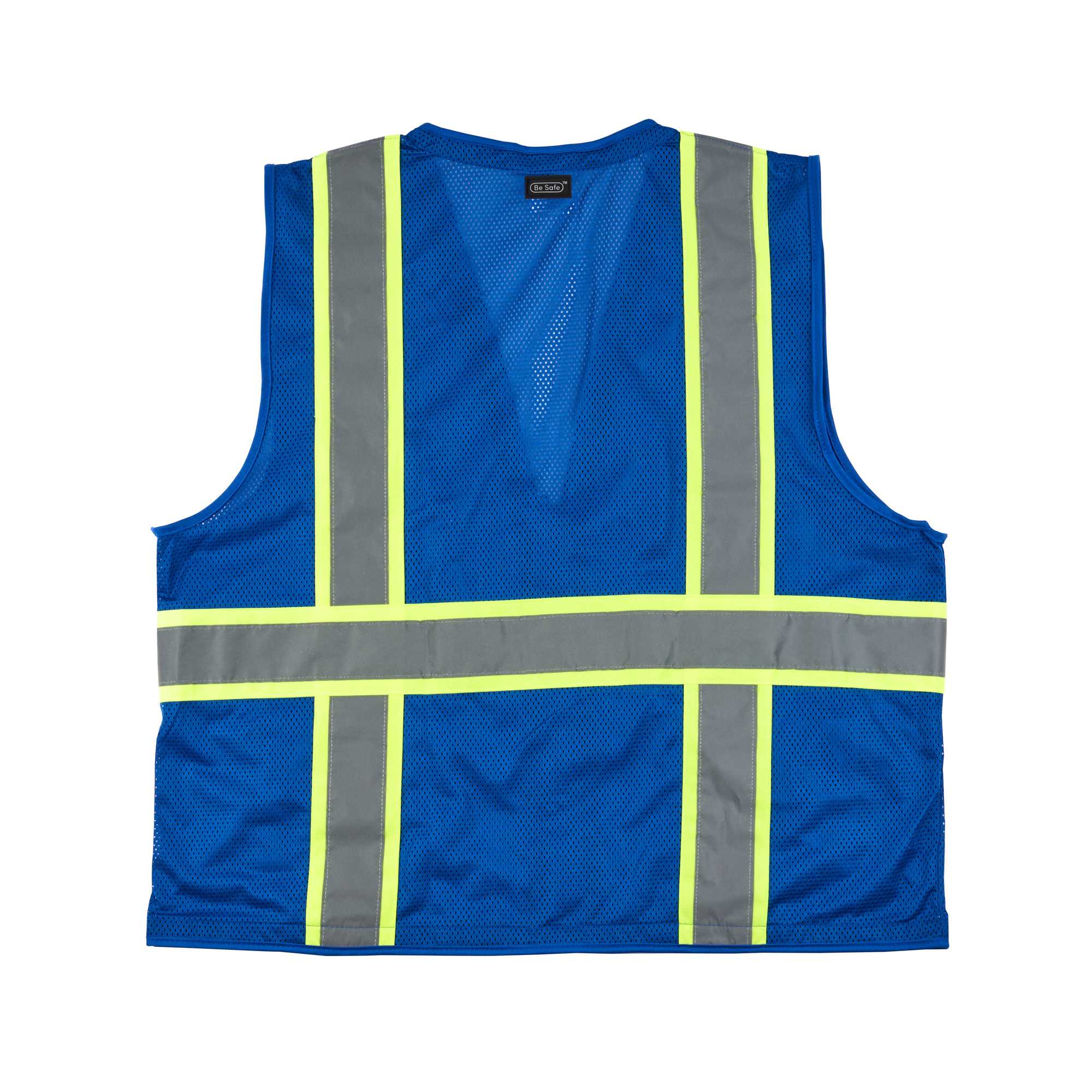 Be Safe Blue S/M High Visibility Mesh Safety Vest - Zipper Closure, Reflective Tape - 20 count box
