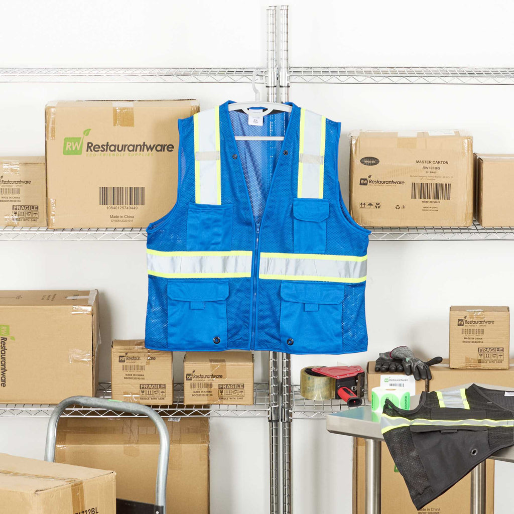 Be Safe Blue S/M High Visibility Mesh Safety Vest - Zipper Closure, Reflective Tape - 20 count box