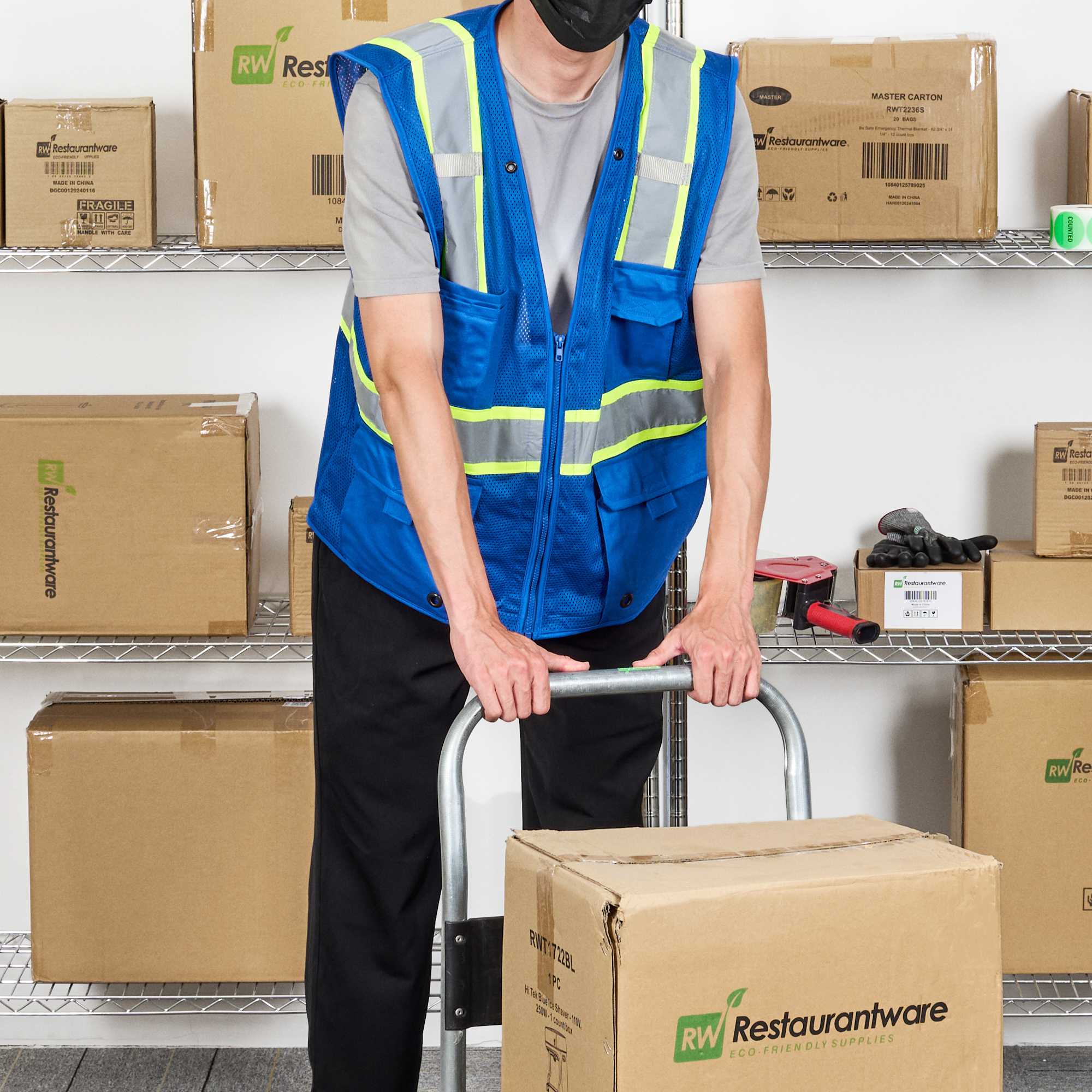 Be Safe Blue S/M High Visibility Mesh Safety Vest - Zipper Closure, Reflective Tape - 20 count box