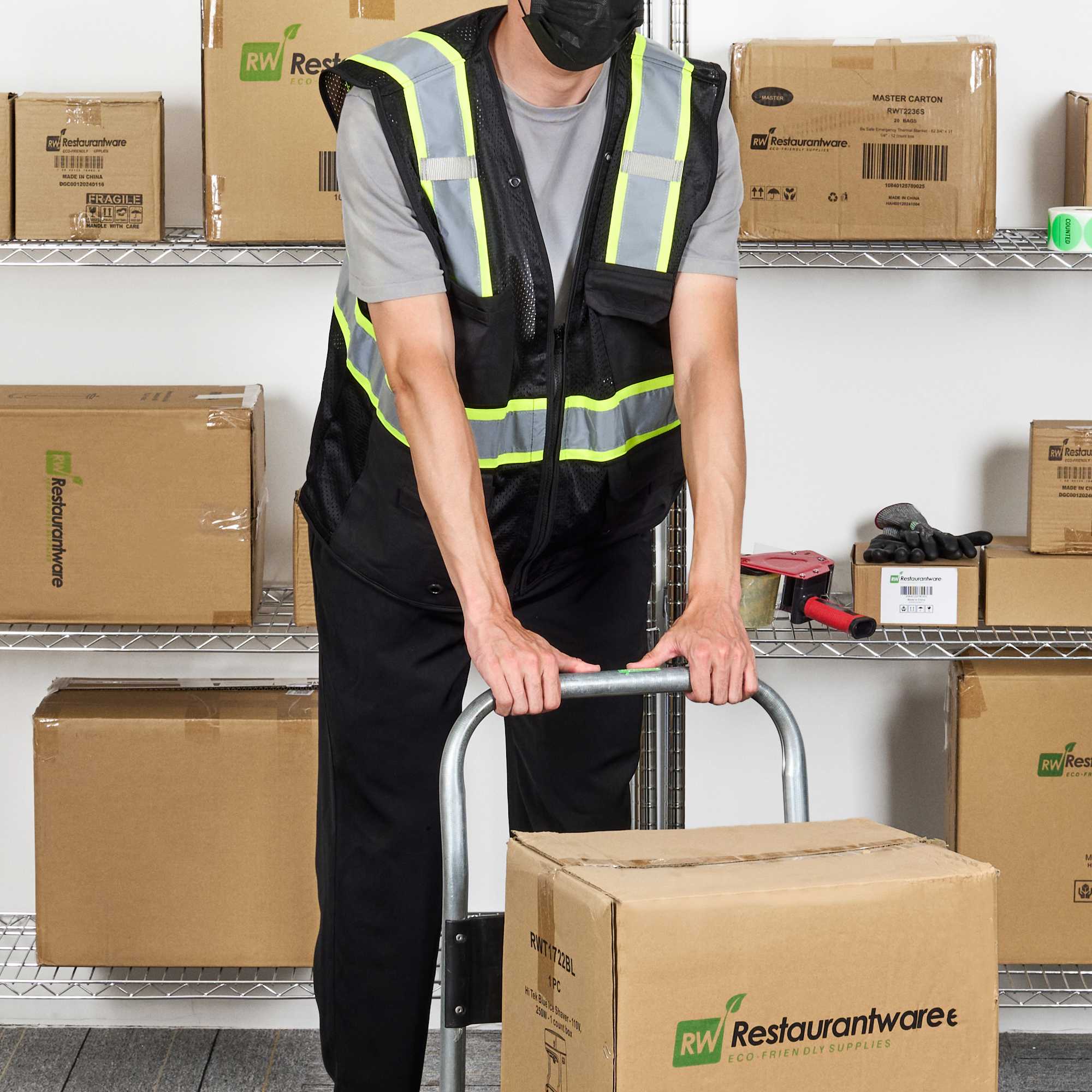 Be Safe Black L/XL High Visibility Mesh Safety Vest - Zipper Closure, Reflective Tape - 20 count box