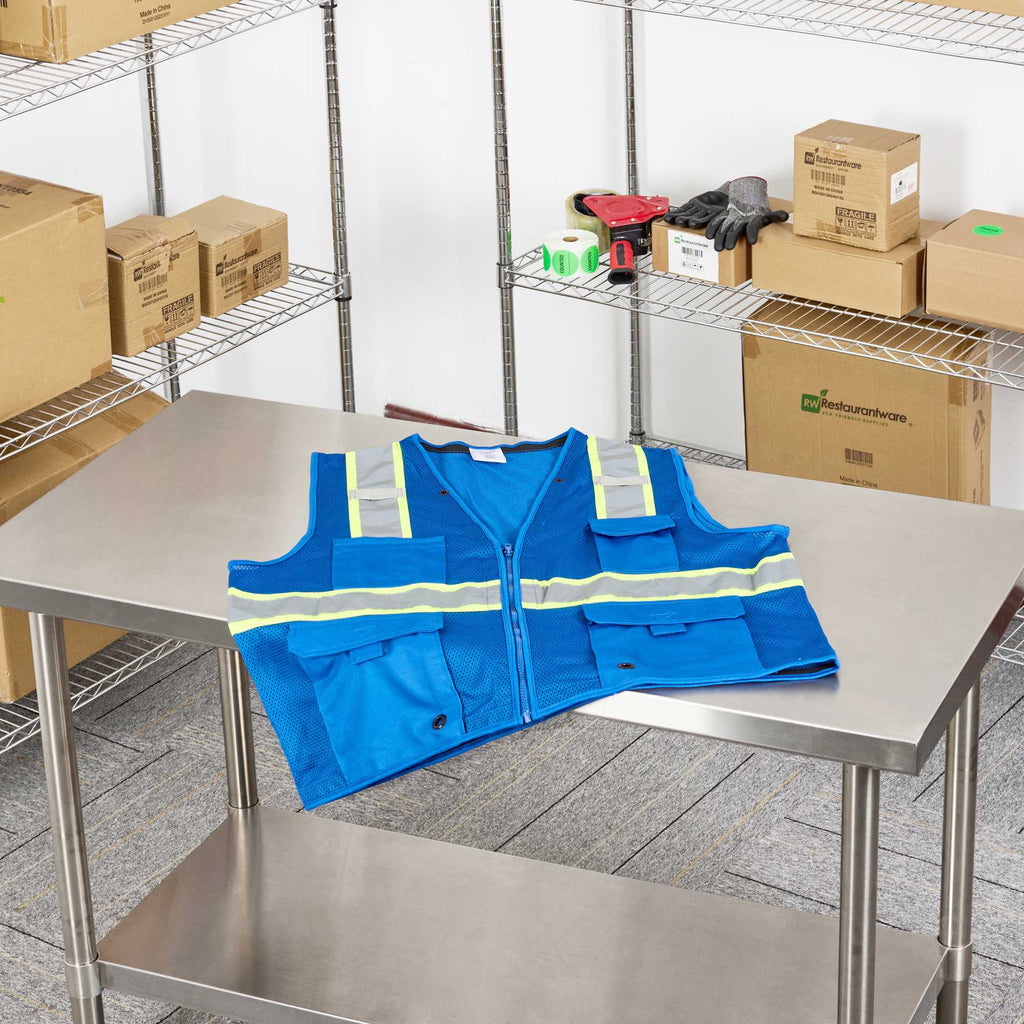 Be Safe Blue L/XL High Visibility Mesh Safety Vest - Zipper Closure, Reflective Tape - 1 count box