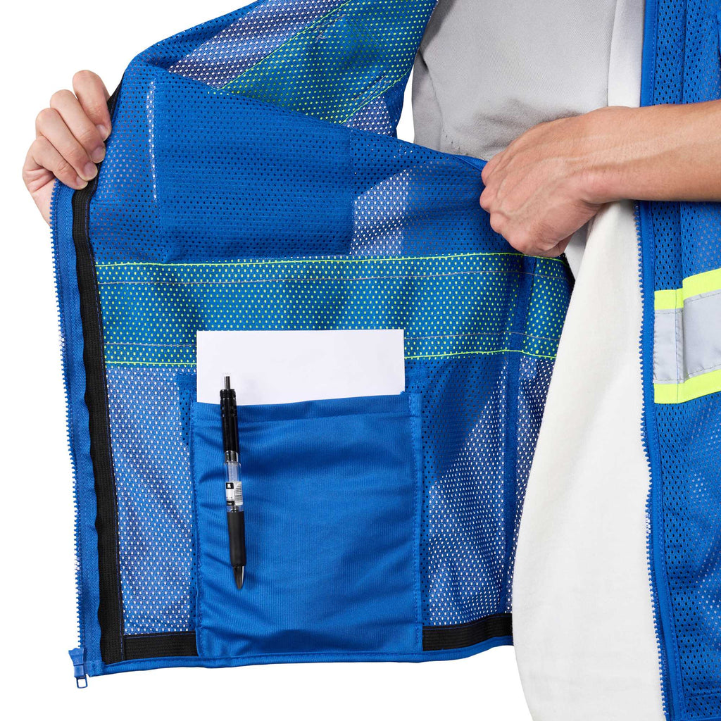 Be Safe Blue L/XL High Visibility Mesh Safety Vest - Zipper Closure, Reflective Tape - 1 count box