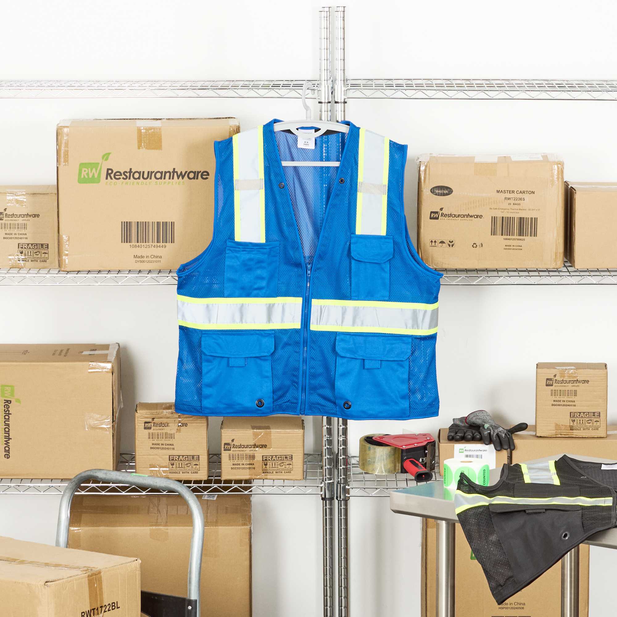 Be Safe Blue L/XL High Visibility Mesh Safety Vest - Zipper Closure, Reflective Tape - 1 count box