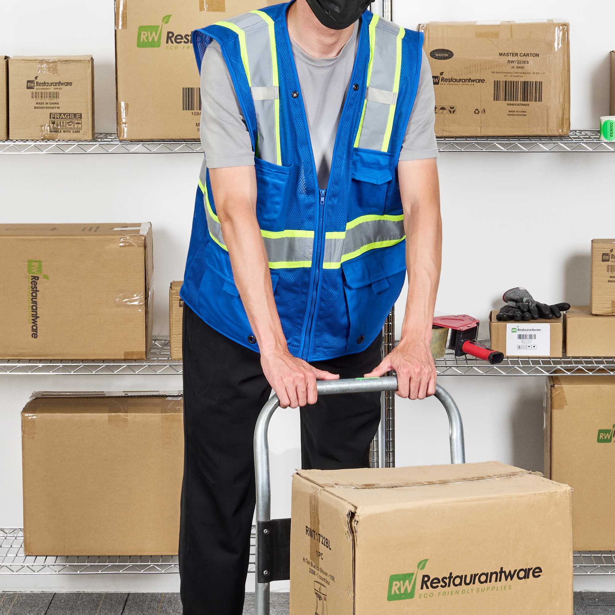 Be Safe Blue L/XL High Visibility Mesh Safety Vest - Zipper Closure, Reflective Tape - 1 count box