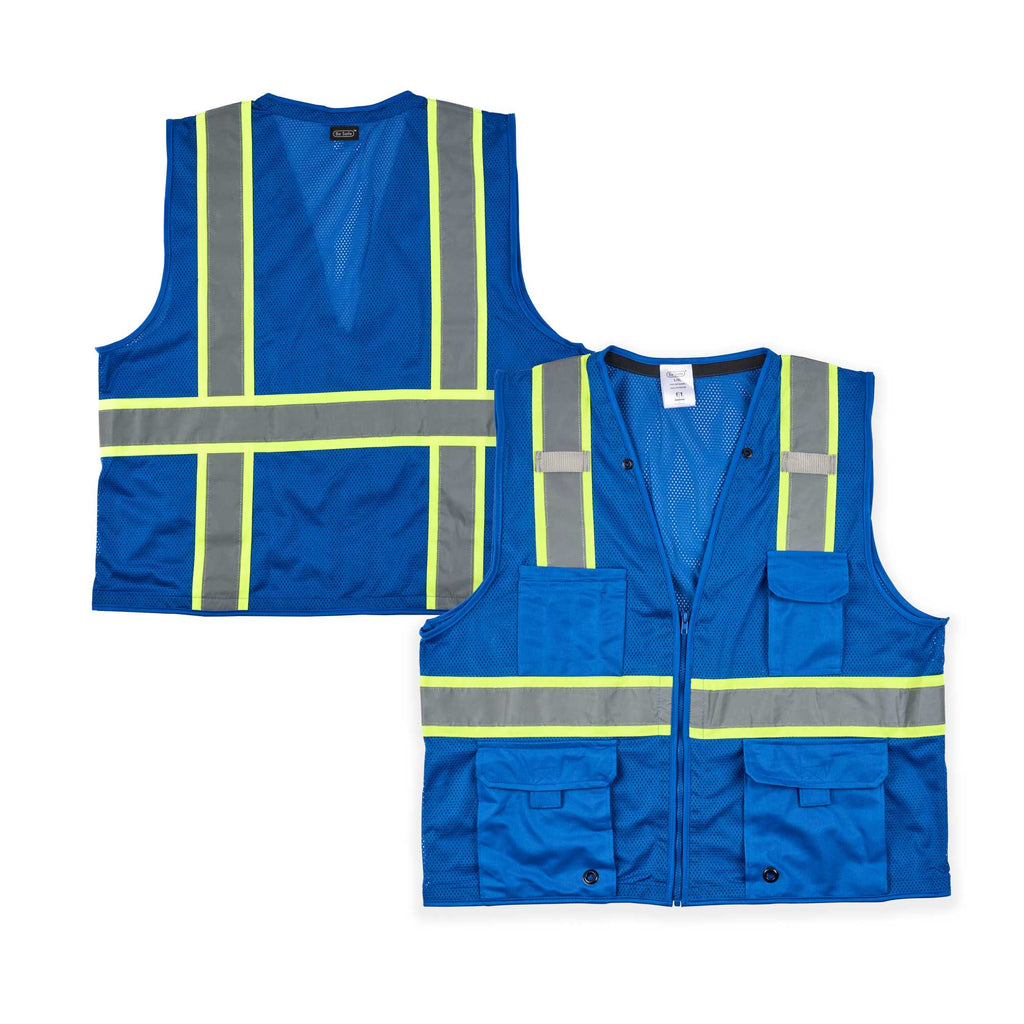 Be Safe Blue L/XL High Visibility Mesh Safety Vest - Zipper Closure, Reflective Tape - 20 count box