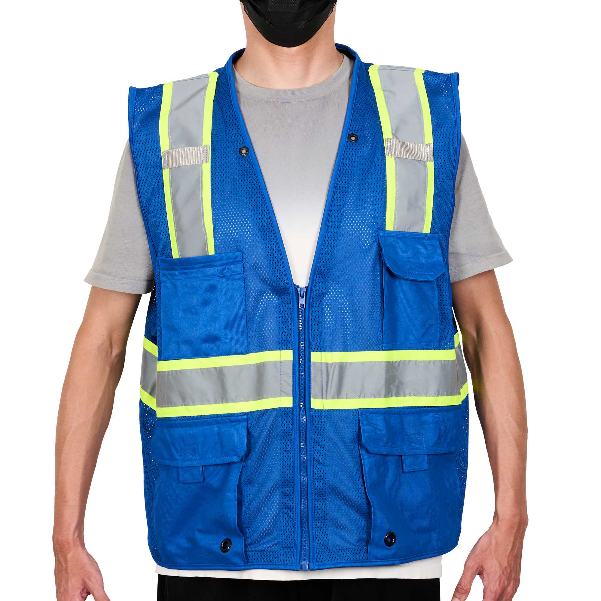 Be Safe Blue L/XL High Visibility Mesh Safety Vest - Zipper Closure, Reflective Tape - 20 count box