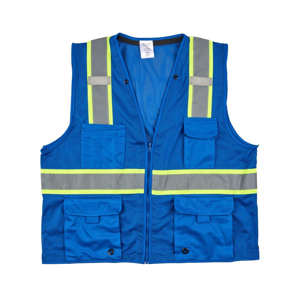Be Safe Blue L/XL High Visibility Mesh Safety Vest - Zipper Closure, Reflective Tape - 20 count box