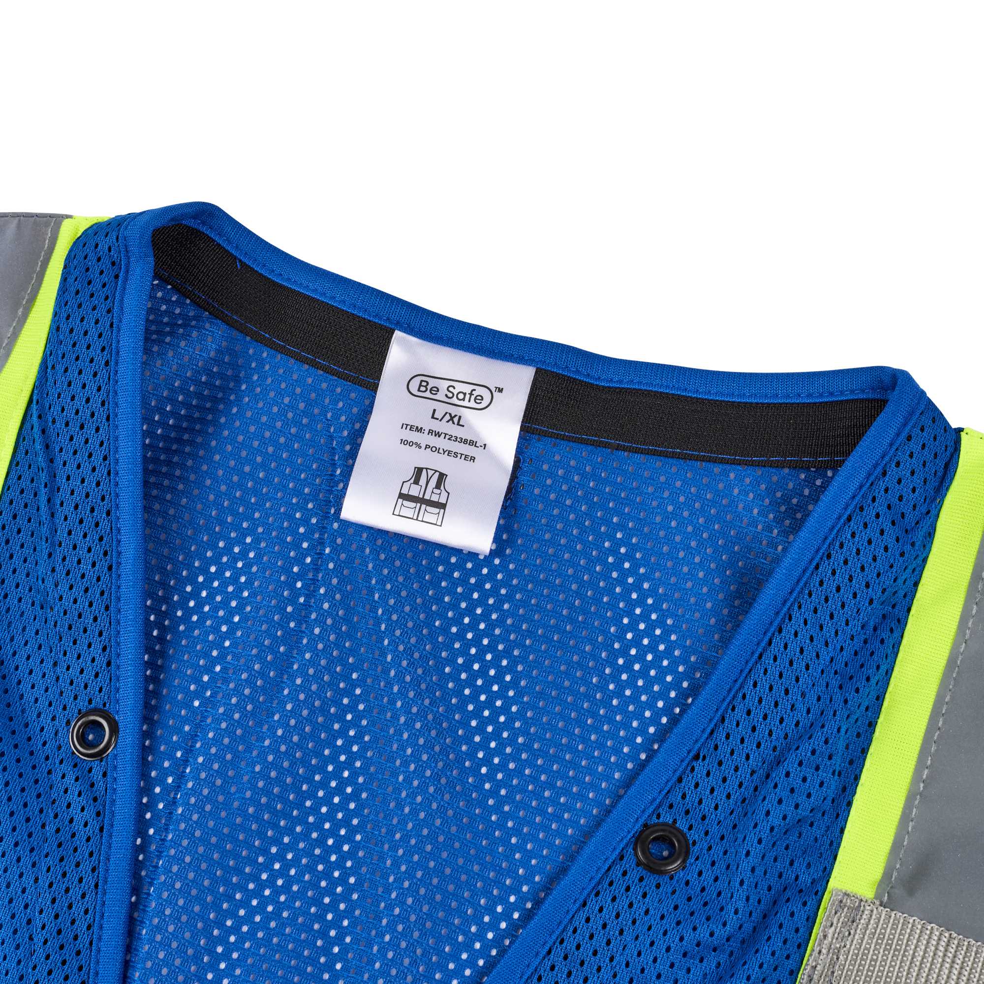 Be Safe Blue L/XL High Visibility Mesh Safety Vest - Zipper Closure, Reflective Tape - 20 count box