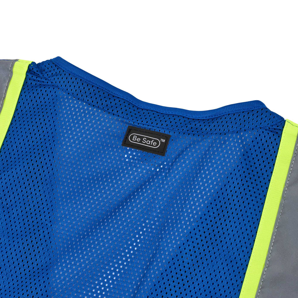 Be Safe Blue L/XL High Visibility Mesh Safety Vest - Zipper Closure, Reflective Tape - 20 count box