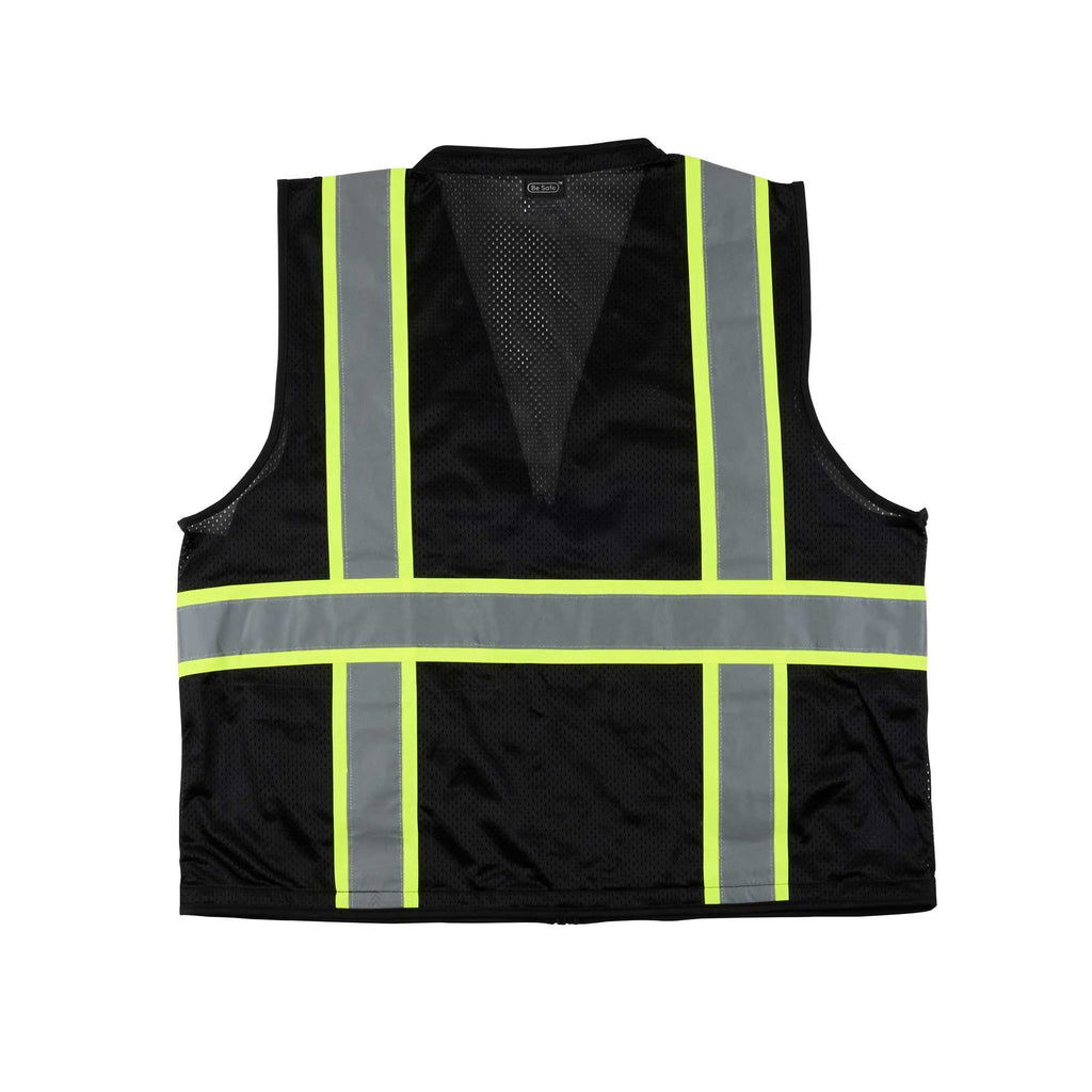 Be Safe Black 2XL/3XL High Visibility Mesh Safety Vest - Zipper Closure, Reflective Tape - 20 count box