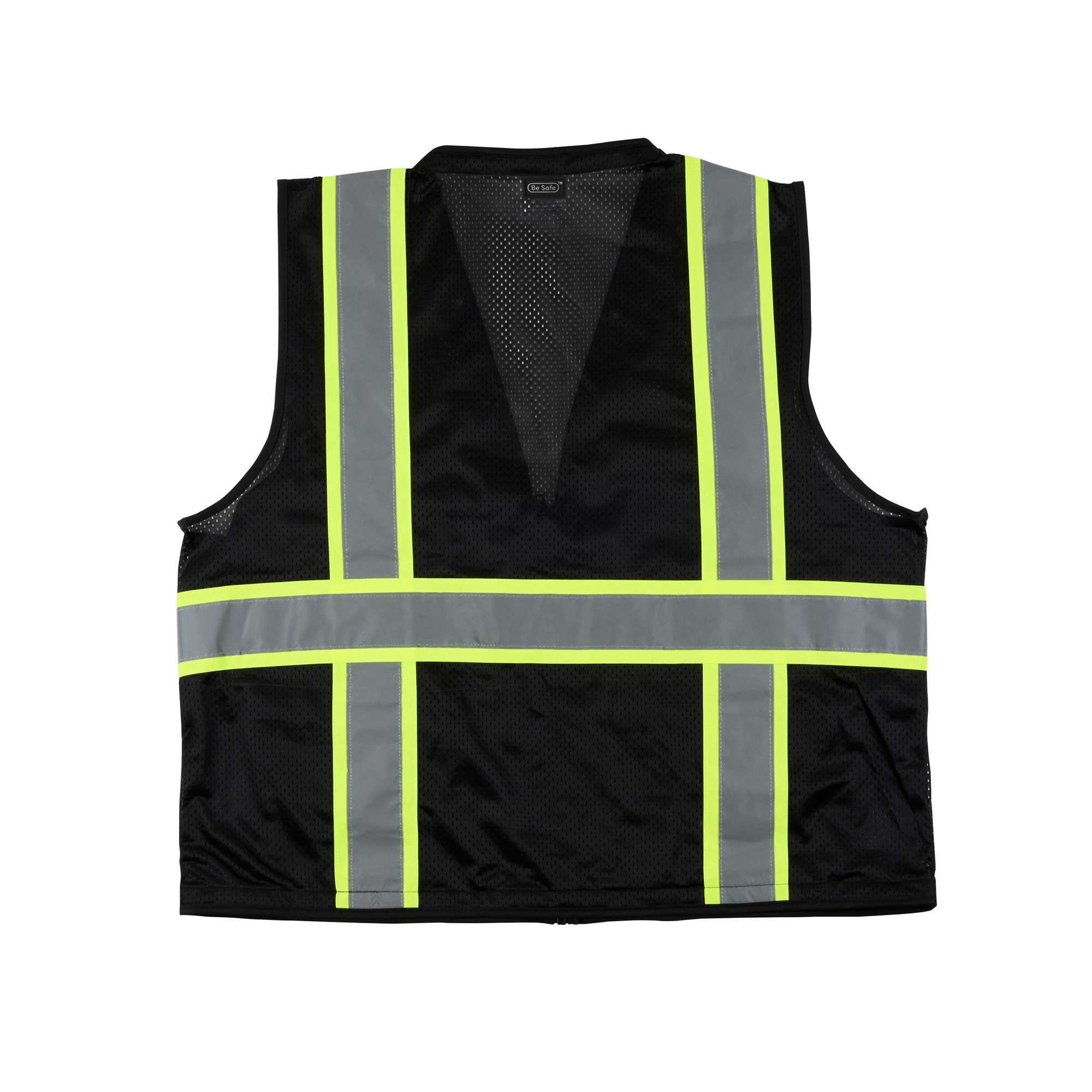 Be Safe Black 2XL/3XL High Visibility Mesh Safety Vest - Zipper Closure, Reflective Tape - 20 count box