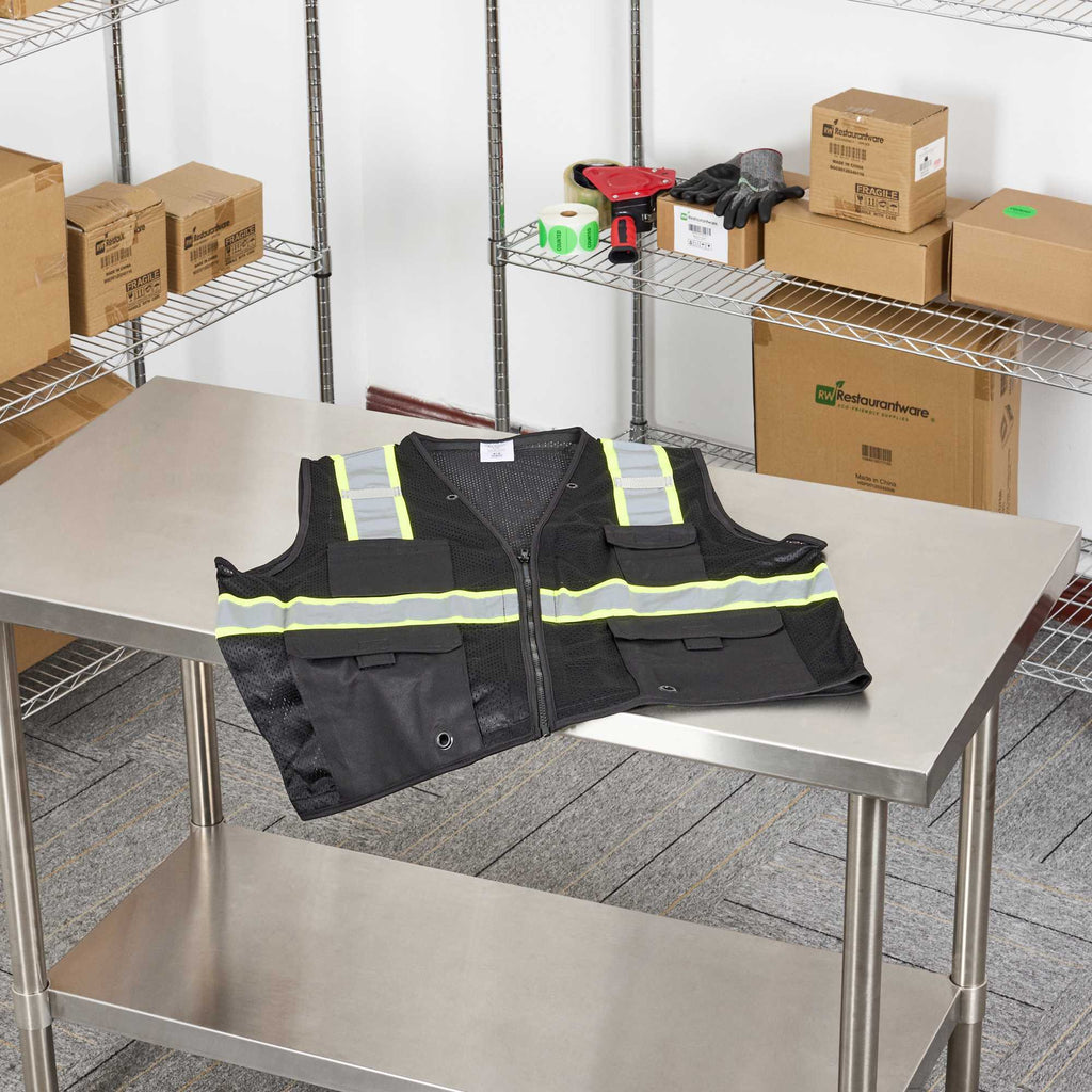 Be Safe Black 2XL/3XL High Visibility Mesh Safety Vest - Zipper Closure, Reflective Tape - 20 count box