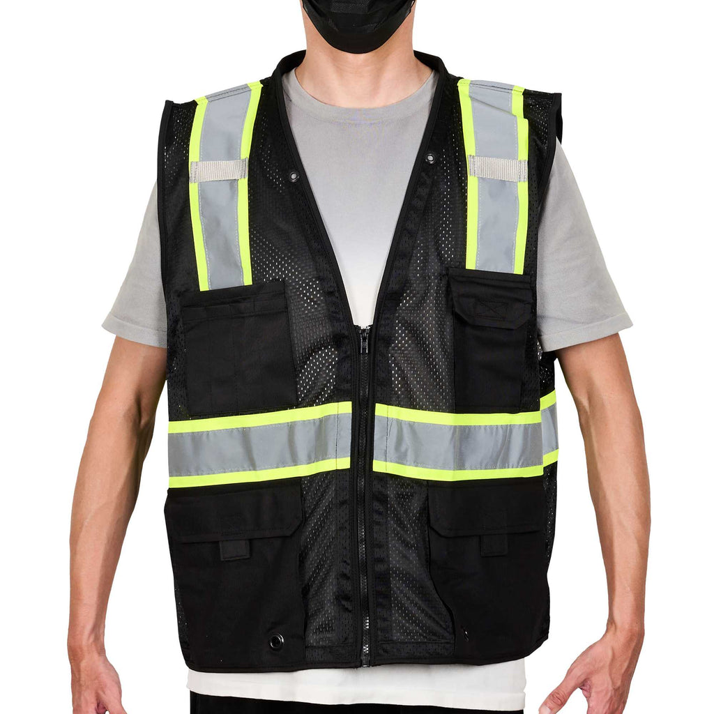 Be Safe Black 2XL/3XL High Visibility Mesh Safety Vest - Zipper Closure, Reflective Tape - 20 count box